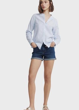 Лляна сорочка h&m у смужку з коміром-стійкою (розмір l / 42)
