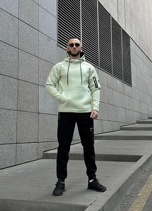 Зимний спортивный костюм с начесом мятный худи + черные брюки grand s, m, l, xl