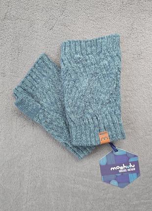 Вязаные&nbsp; перчатки митенки, бирюзового цвета,&nbsp; moshulu, one size.
