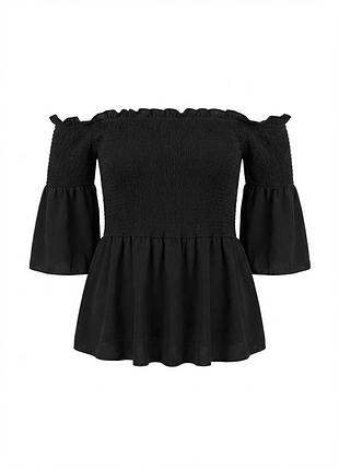 Черный топ boohoo plus с открытыми плечами и воланами размер 46 (uk 18)