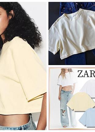 Жовта укорочена котонова  футболка від zara