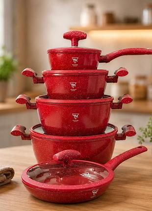 Набор посуды top kitchen tk-00100 с гранитным антипригарным покрытием 10 предметов (3 кастрюли, сковрода, сотейник + крышки)
