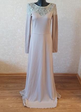 Элегантное вечернее платье в пол с кружевной спинкой elegance - цвет nude