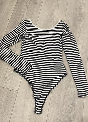 Стильне боді в смужку h&m на довгий рукав з відкритою спиною, розмір xs (як нове)