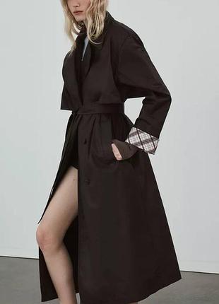 Коричневий довгий тренч zara зара