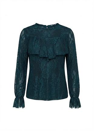Изумрудная кружевная блуза new look с воланом размер 36 (uk 8)