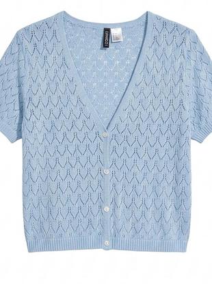 Блакитний укорочений ажурний кардиган h&m