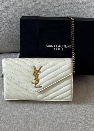 Сумка cassandre saint matelasse laurent chain wallet white