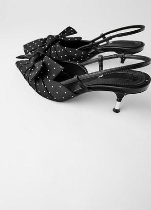 Туфлі zara в горошок з бантом, kitten-heel 42