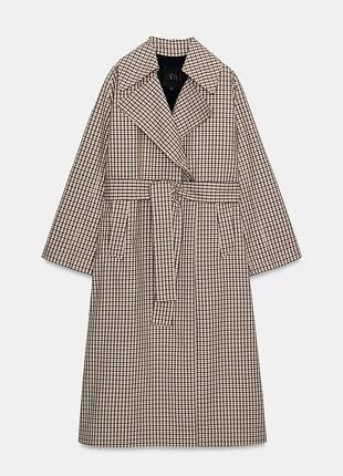 Тренч зара zara в клітинку під пояс zw collection