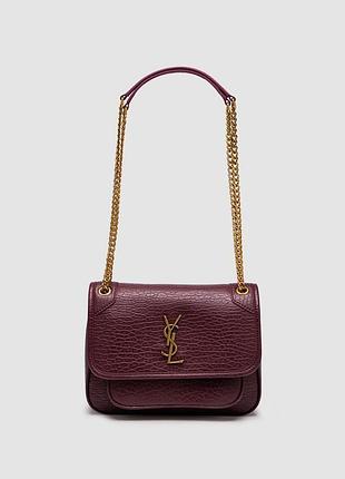 Сумка niki saint in grained lambskin laurent burgundy/gold