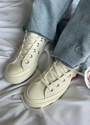 Converse comme garcons cream унісекс високі кремові молочні кеди конверси з сердечком чоловічі жіночі весна осінь літо💞