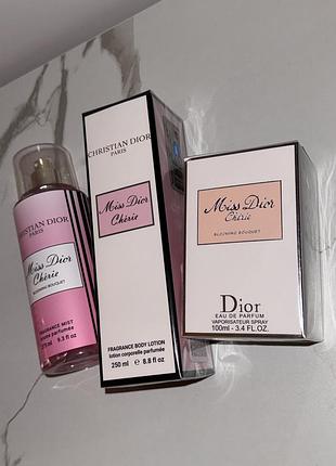 Miss dior cherie🎀 набір парфумований 3в1✨ міс діор✨парфуми франція 100 мл+крем для тіла+спрей парфумований