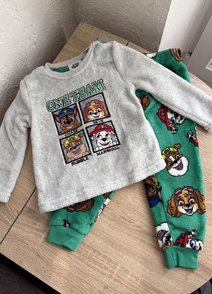 Піжама тепла щенячий патруль paw patrol махрова плюшева піжама для хлопчика 92 104 розмір 1,5-2 роки 3-4 роки пижама теплая махровая мальчику детская
