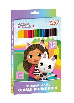 Олівці кольорові yes 12 кол. gabby dollhouse jumbo