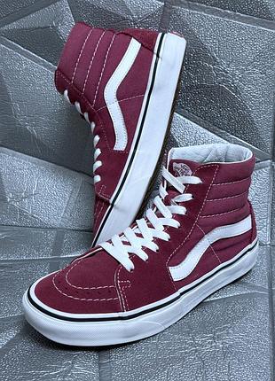Кроссовки женские кожаные высокие кеды 37 размер (24 см стелька) vans sk8-hi натуральная кожа замша бордо кэжуал уличный спорт урбанистический стиль
