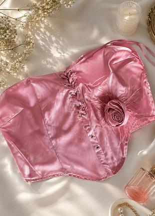 🌸 атласний корсет prettylittlething plus з трояндою — розмір 50