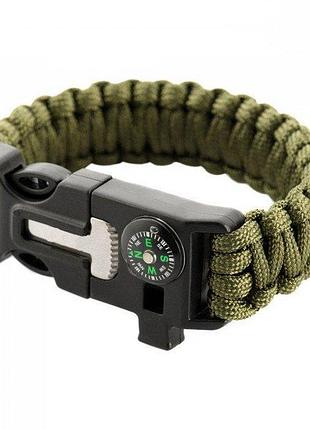 Paracord браслет с выскорем, компасом и свистком олива