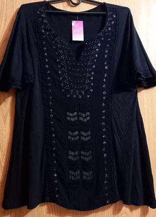 Женский вискозный блузон 🖤с вышивкой🖤 украшением бисером, пайетками🖤 индия🖤