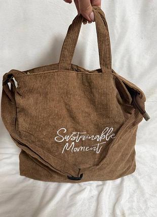🧸 затишна вельветова сумка-шоппер sustainable moment у карамельному відтінку