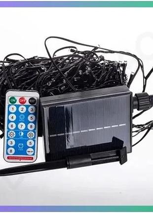 Світлодіодна новорічна гірлянда вулична 30 м 300 led з сонячною батареєю чорний провід для декору та о sku_luggisb300l30mbbl