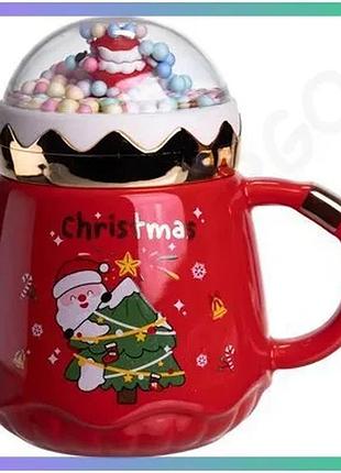 Порцеляновая чашка с крышкой christmas 400 мл красная для чая и кофе подарочная чашка с ручкой sku_luggifm-cs-41d