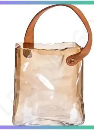 Стеклянная ваза-сумочка 13×7×16,5 см коричневая для цветов с ручкой декоративная ваза 1 л sku_luggihp-19-155-1