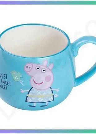 Кружка peppa pig порцеляновая 400 мл синяя универсальная для горячих и холодных напитков sku_luggihp-15-14