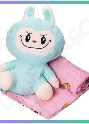 Мягкая игрушка-плед подушка 3 в 1 лабубу 50 см мятная тм colorful home для детей уютный плед sku_luggilab2m