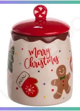 Порцеляновая банка с крышкой merry christmas 13 см для хранения сыпучих продуктов круглая sku_luggicr-1-42