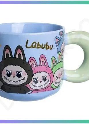 Порцеляновая чашка labubu 400мл подарочная кружка для детей с рисунком синяя веселая чашка sku_luggifm-22d