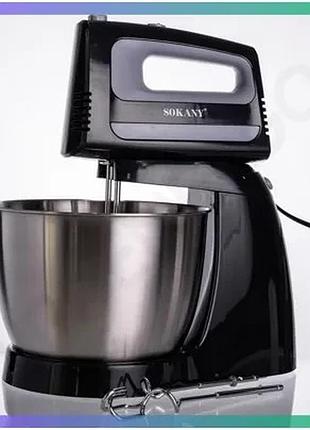 Стационарный миксер sokany cx-6622 с чашей 3,5 л 400 вт 5 скоростей 2 насадки черный для приготовления sku_luggicx-6622
