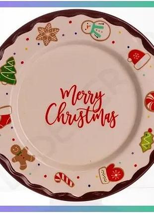 Різдвяна тарілка з порцеляни merry christmas діаметр 27,5 см кругла сервіз для святкового столу sku_luggicr-1-39