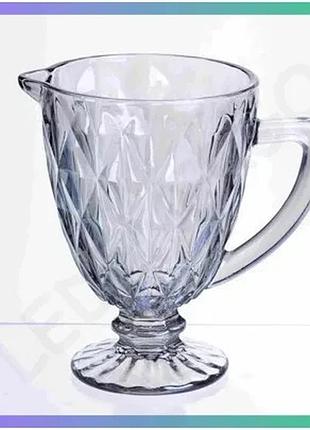 Графін для напоїв diamond blue 1 л скляний лимонадник з алмазним огранюванням прозорий для сервіруванн sku_luggihp-19-273