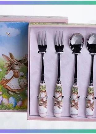 Набор столовых приборов rabbit family 4 предмета для сервировки десертов из нержавеющей стали с порцел sku_luggihp-7323-12