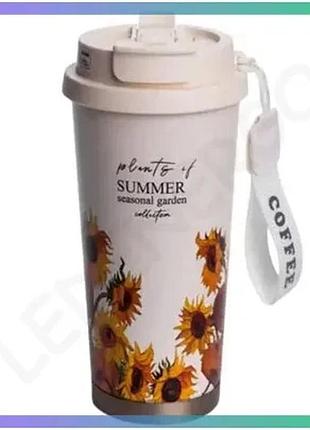 Термочашка summer 520 мл з подвійним відкриванням і трубочкою рожева для кави та чаю герметична sku_luggihp-fm-352-3