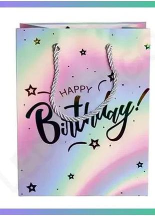 Подарунковий пакет happy birthday крафтовий 26х10х31,5 см 12 штук для упаковки подарунків та сувенірів sku_luggihp-10359-16