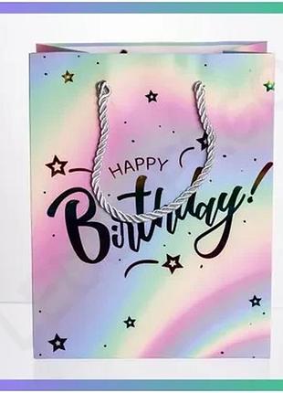 Подарункові паперові пакети 12 шт рожеві 18х10х23 см для свят happy birthday упаковка для подарунків sku_luggihp-10359-15