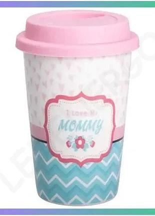 Порцеляновый стакан 420 мл с силиконовой крышкой i love my mommy для кофе и чая розовый sku_luggirx-n240288lm