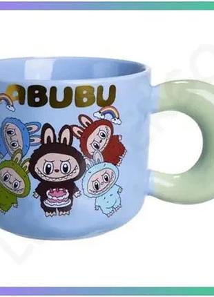 Порцелянова чашка labubu bring joy 400мл для дітей блакитна оригінальна кружка на подарунок sku_luggifm-22c
