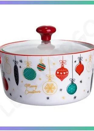 Порцеляновая супница merry christmas 800 мл с крышкой красная для подачи супов и гарниров sku_luggifm-cs-9b