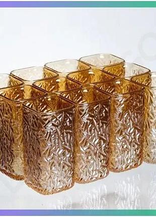 Набір склянок matrix glass 12 штук 245 мл коричневі квадратні для напоїв високі склянки для води sku_luggihp-17-48