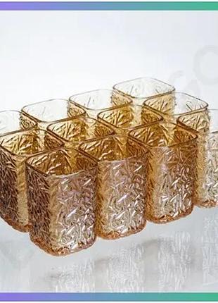 Набір склянок matrix glass 12 штук 195 мл коричневі квадратні для напоїв з рельєфною поверхнею sku_luggihp-17-44