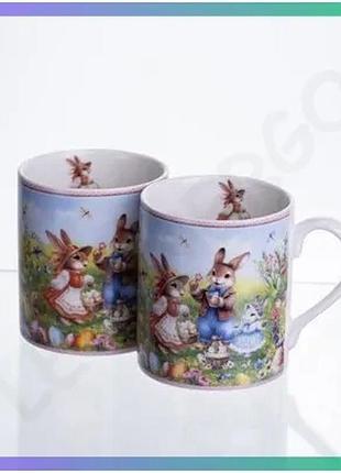 Набір порцелянових чашок rabbit family 220 мл 2 шт для чаю та кави з декором тварин sku_luggihp-7323-8
