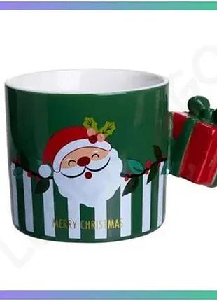 Порцеляновая чашка merry christmas 400 мл зеленая для горячих напитков новогодняя кружка sku_luggifm-cs-49gr