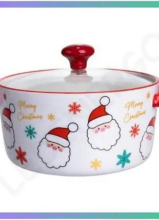Порцелянова супниця santa 800 мл з кришкою новорічна для супів і рагу кругла червона sku_luggifm-cs-9a