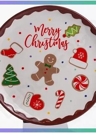 Новорічна тарілка з порцеляни merry christmas 21 см кругла десертна для святкового столу sku_luggicr-1-40