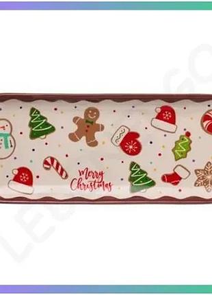Новорічне сервировочне блюдо merry christmas 34х14х2 см прямокутне фарфорове для закусок sku_luggicr-1-38