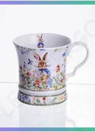 Порцеляновая чашка garden rabbits 300 мл с подарочной упаковкой для кофе и чая белая с рисунком животн sku_luggihp-7323-2