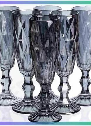 Набір келихів для шампанського fractal 6 штук 180 мл прозорі бокали для ігристого вина елегантний комп sku_luggihp-19-268